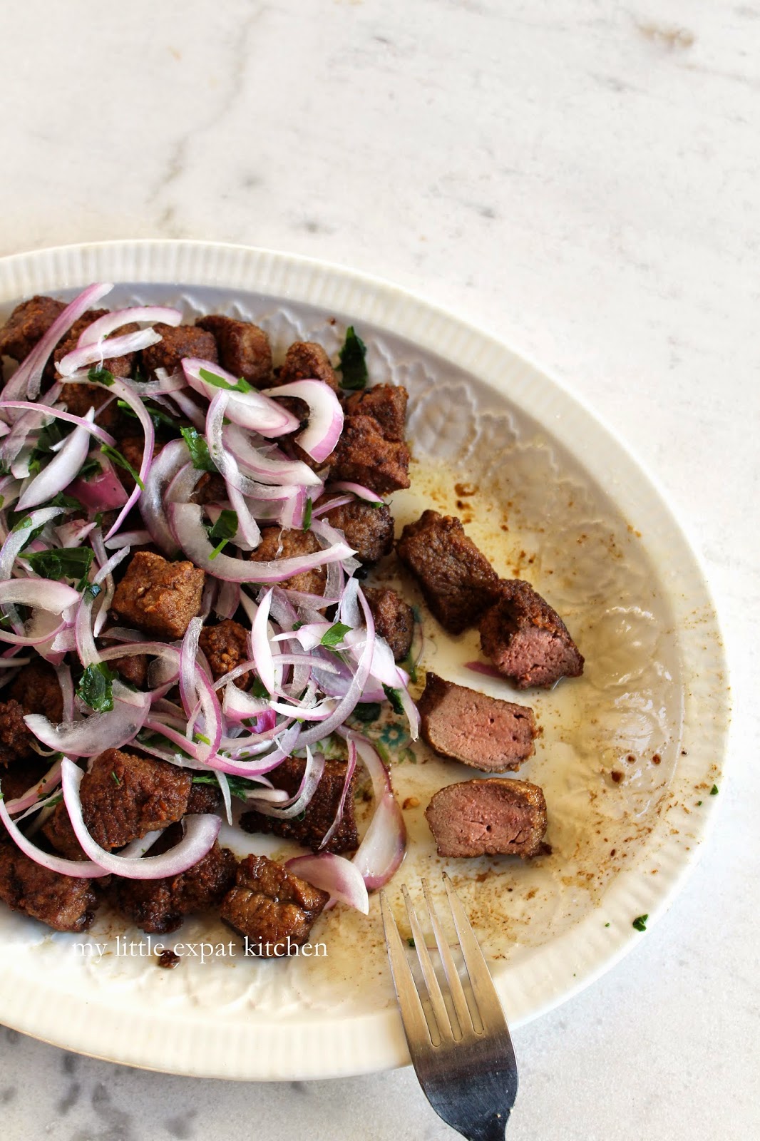 My Little Expat Kitchen Greek fried calf’s liver with onion and parsley
