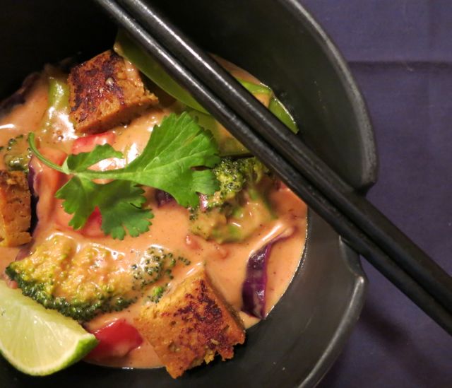 The Veracious Vegan Seitan and Vegetables in Thai Curry Peanut Sauce