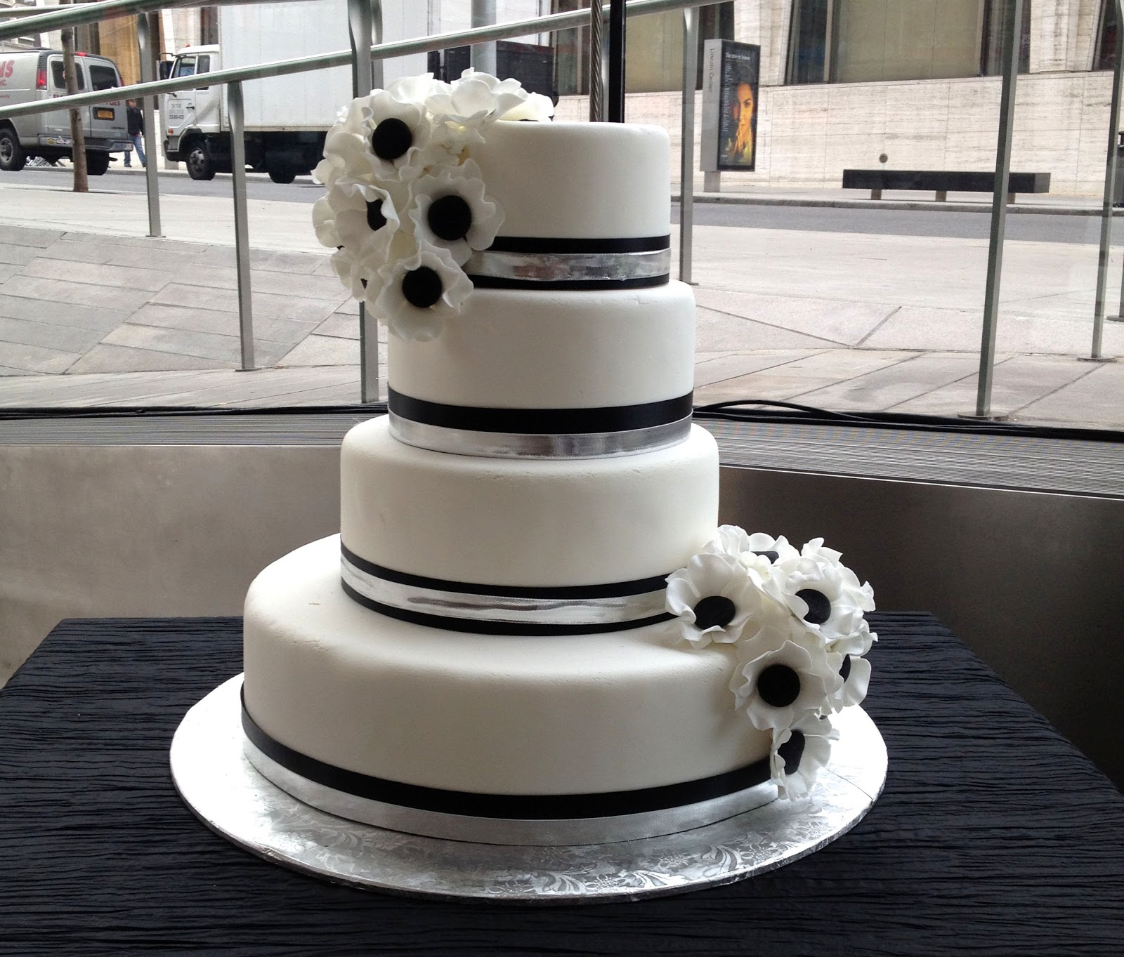 A Simple Cake Black and White Wedding Cake at Lincoln Center