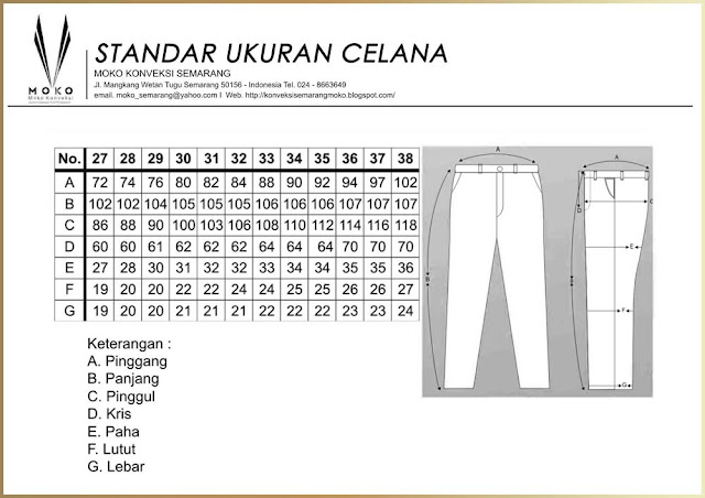 Standar Ukuran Celana Moko Konveksi Semarang