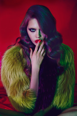 green fur, multi colored fur, georgiana saraev model, fashion photographer london