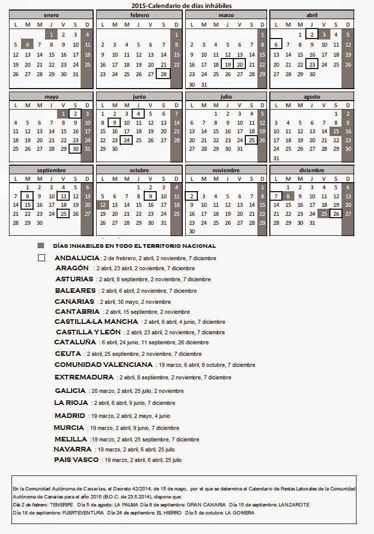calendario fiscal dias inhabiles 2015
