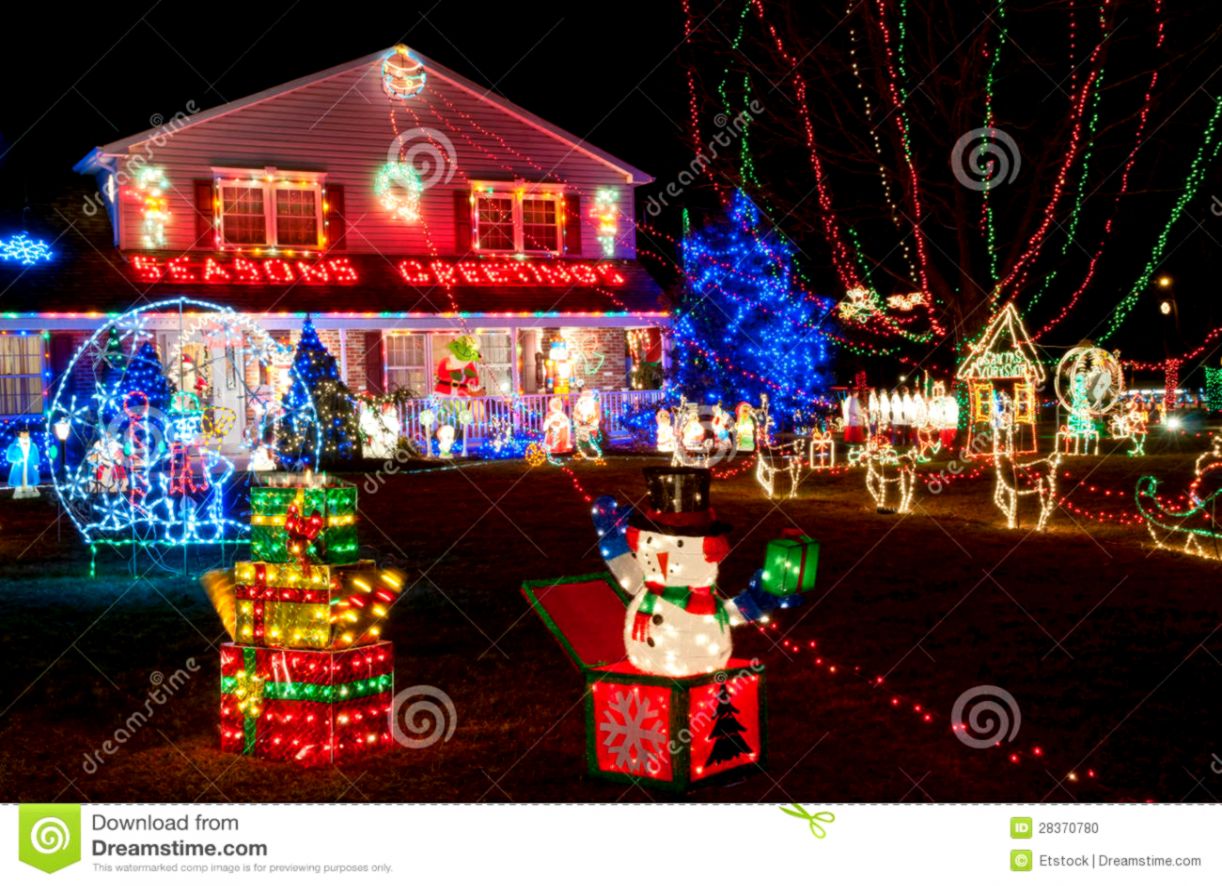Family House Decorated For Christmas Celebration Stock Photo