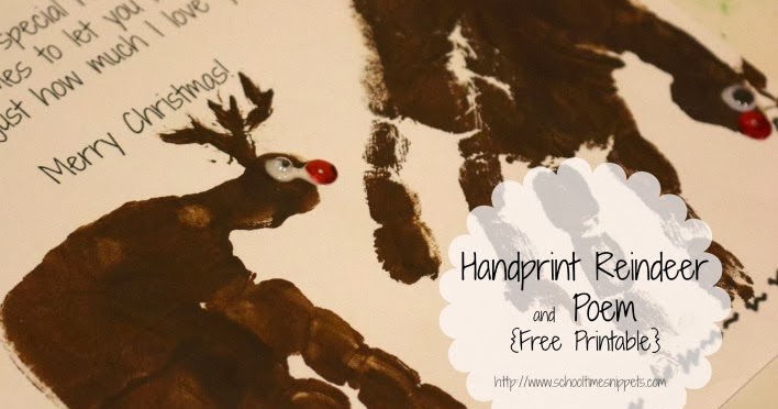 Handprint Reindeer, Ornaments, and Poem free printable