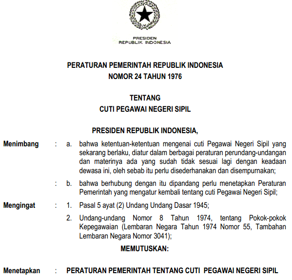 PERATURAN TENTANG CUTI PEGAWAI NEGERI SIPIL (PNS ...