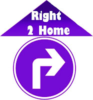 Purple House says right to home, turn right arrow