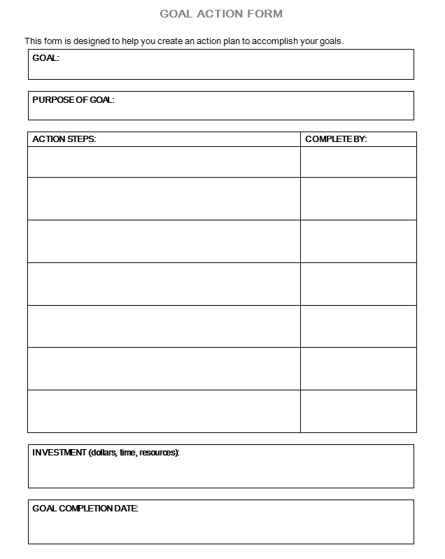 Example Of A Goal Action Plan Template