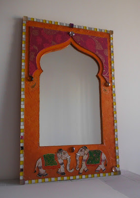 commande d'un miroir personalisé mosaique verre jaune billes chinoises fond texture orange papier motif cachemire style orientalisant par mimi vermicelle boutique alittlemarket