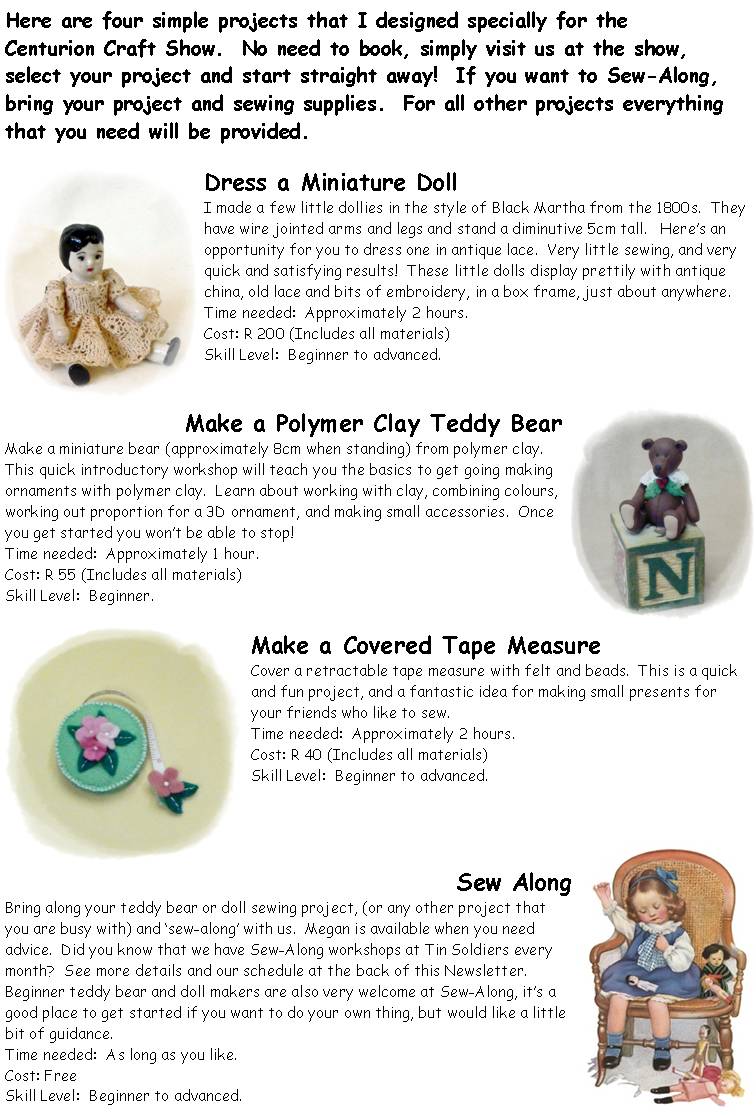 Megan's Tiny Treasures Newsletter, and classes at the Centurion Craft Show