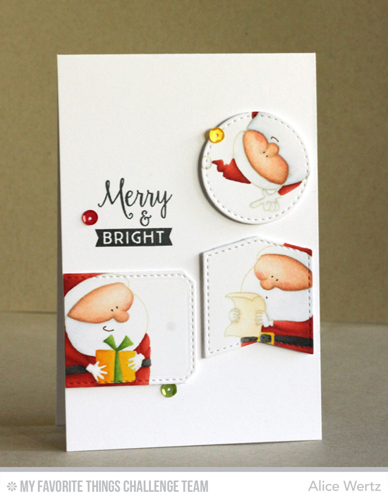 Merry Little Santa Card by Alice Wertz featuring the Birdie Brown Jingle All the Way stamp set, Gift Tag Greetings stamp set, and Tag Builder Blueprints 4 Die-namics #mftstamps #wcmd2015
