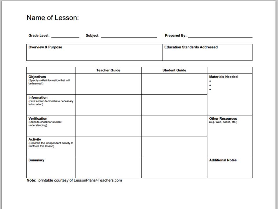class planning template