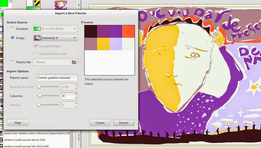 Import palette from an indexed 8-color previously posterized with the same amount of colors colors. Import palette from an indexed 8-color previously posterized with the same amount of colors colors.