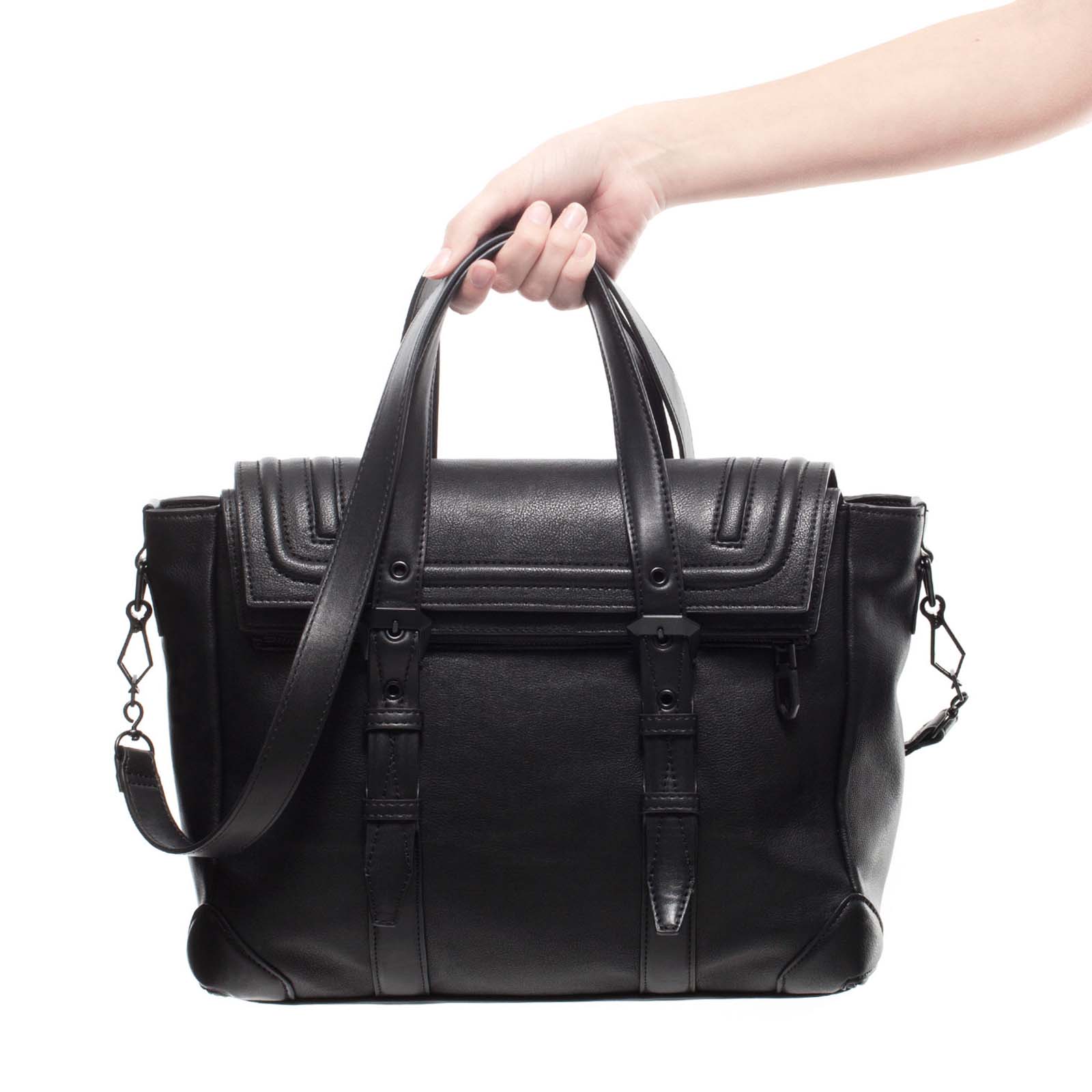 ZARA NEW COLLECTION 2013. BLACK CITY BAG SHOPPER HANDBAG WITH BUCKLES