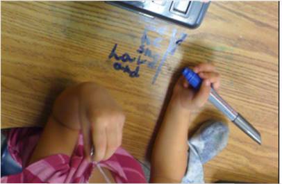 Write on desks with dry erase markers! Erase with sock, tissue, etc. No  need for whiteboards!