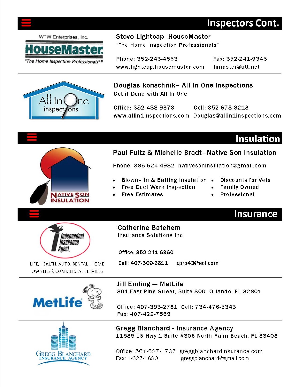 Mizz Homes Preferred Vendors List