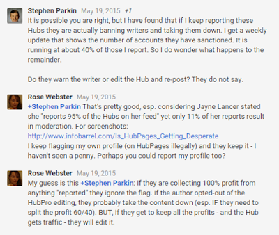 Dialogue with Stephen Parkin on Google Plus about 40 percent of Hubs he reports get acted upon