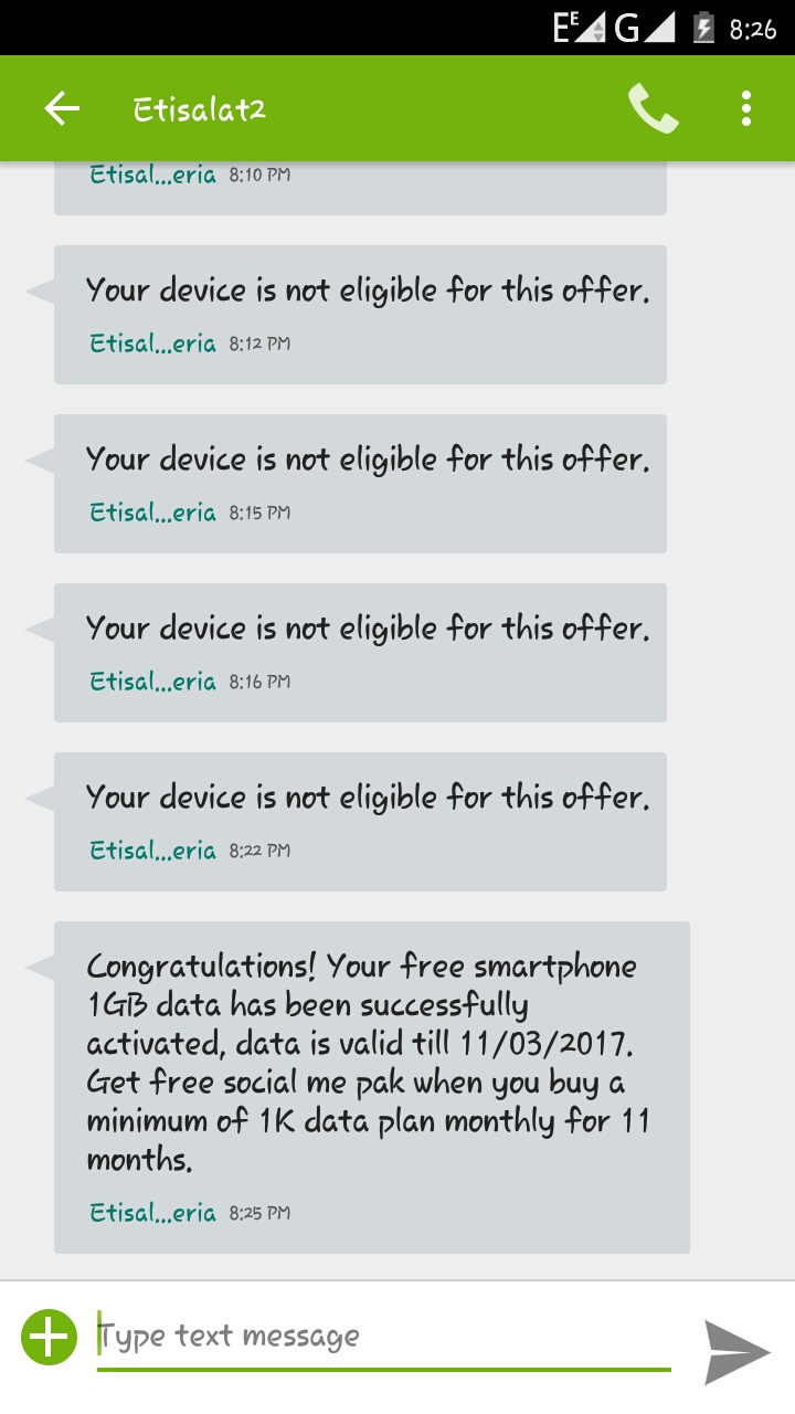 Etisalat Free 1GB Data Etisalat Free 1GB Data