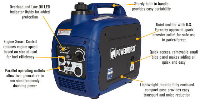 Powerhorse Portable Inverter Generator - 2,000 Surge Watts, 1,600 Rated Watts, CARB-Compliant