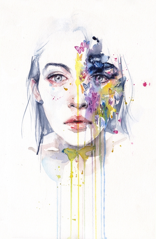 12-Miss-Bow-Tie-Silvia-Pelissero-agnes-cecile-Watercolor-and-Oil-Paintings-Fading-and-Appearing-www-designstack-co