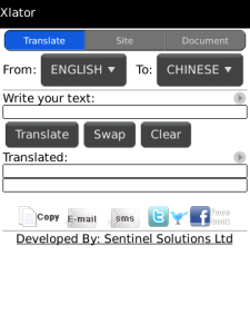 Sentinel Xlator Translator Application for Blackberry