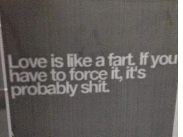 love is like a fart. if you have to force it, it's probably shit