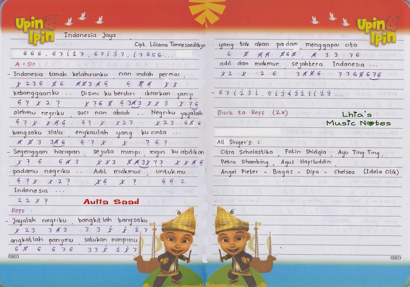 Not Angka Indonesia Jaya Cipt. Liliana Tanoesoedibjo Aulia's World