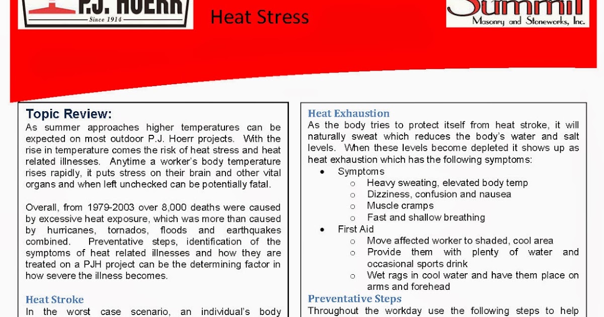 P.J. Hoerr, Inc. P.J. Hoerr & Summit Masonry Weekly Toolbox Talk