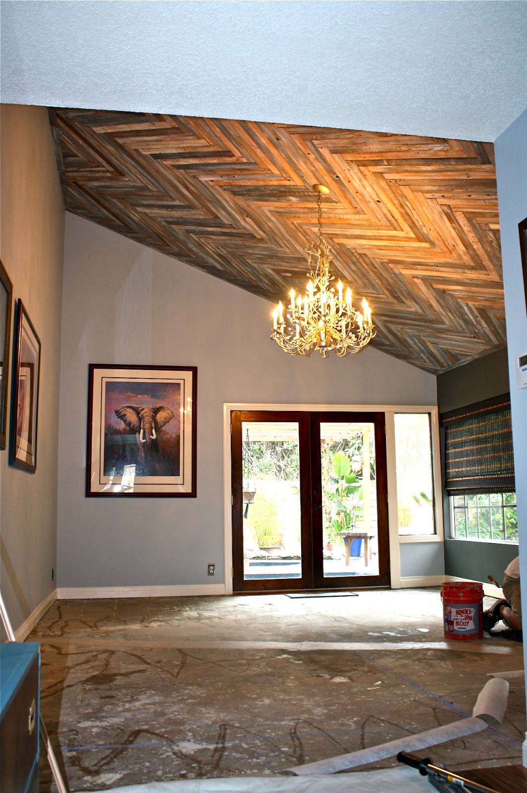 MakeMePrettyAgain Reclaimed Wood Herringbone Pattern Ceiling Project!!!!