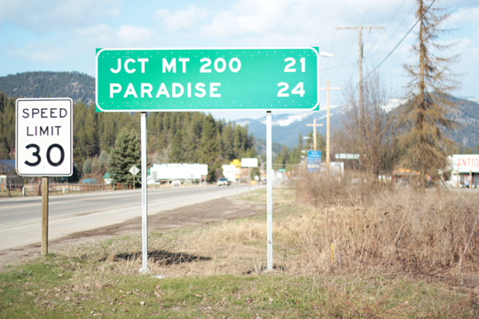 Paradise Montana road sign