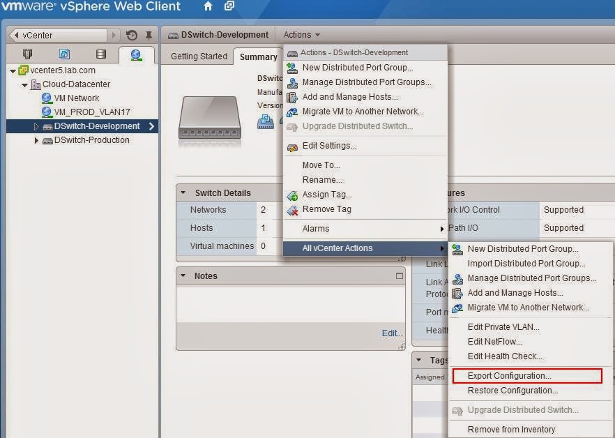 vSphere Distributed Switch Part 11 - Export Distributed Switch Configuration