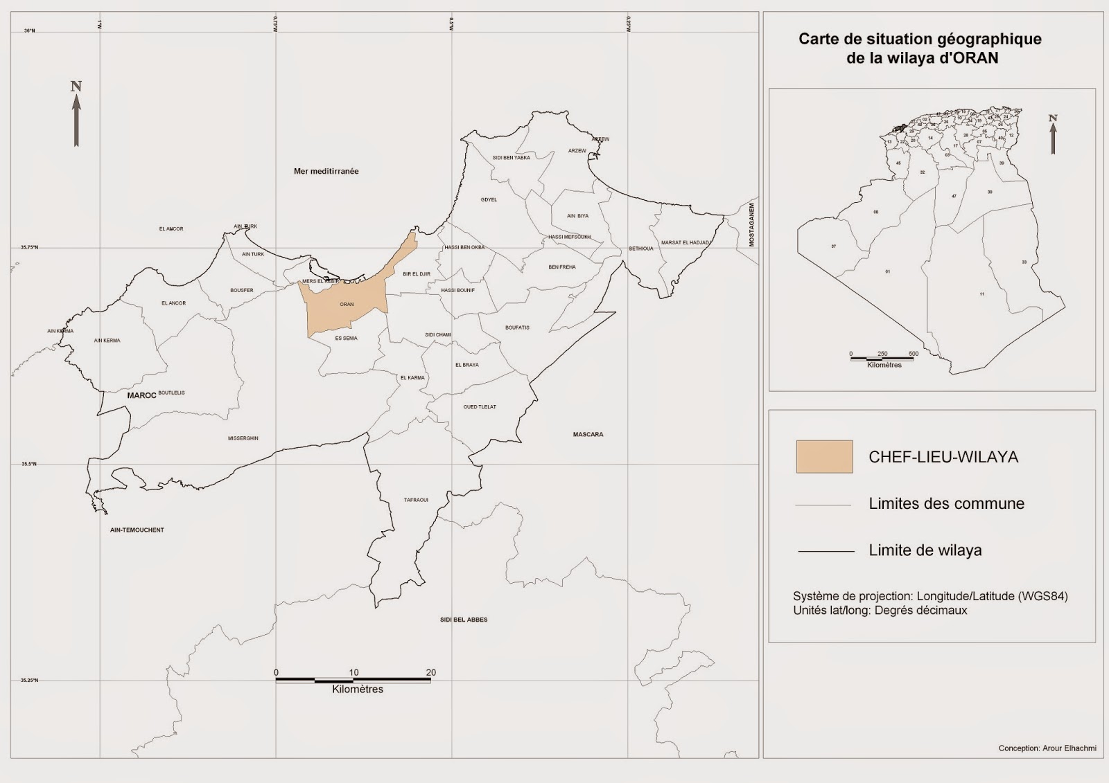 Découpage administratif de l'Algérie & Monographie Carte de situation géographique de la wilaya