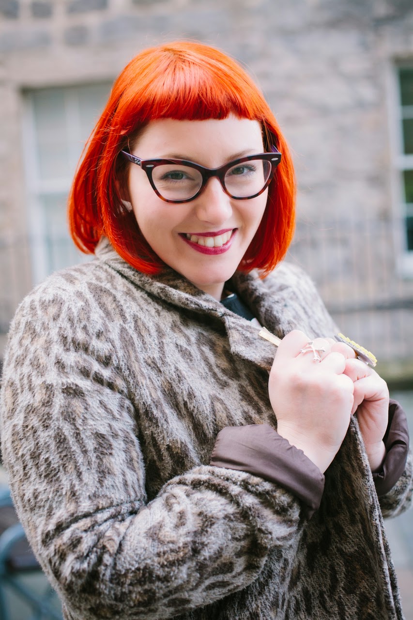 Helen Mint and Chillies Edinburgh Blogger, Scottish Blogger, Mint and Chillies, Ginger, Red Head, cat eye glasses, The Whitepepper egg dress, leopard print