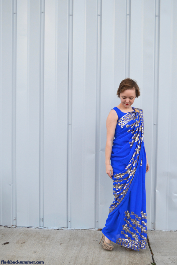 Flashback Summer: Indian Sari Debut - blue gold saree