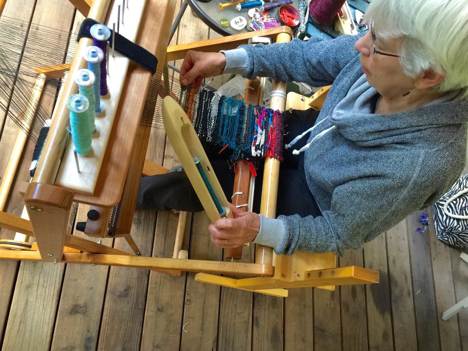 CENTERING WITH FIBER Saori weaving classes " book marking" sisters