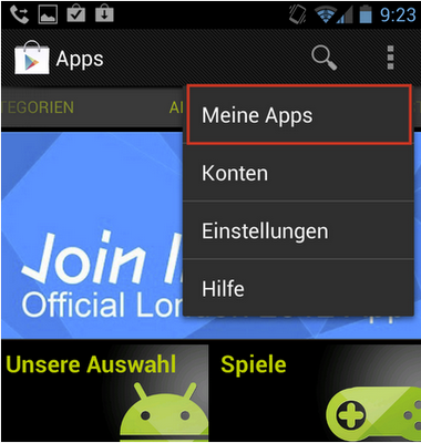 Anzeige wie man zu meine Apps gelangt.