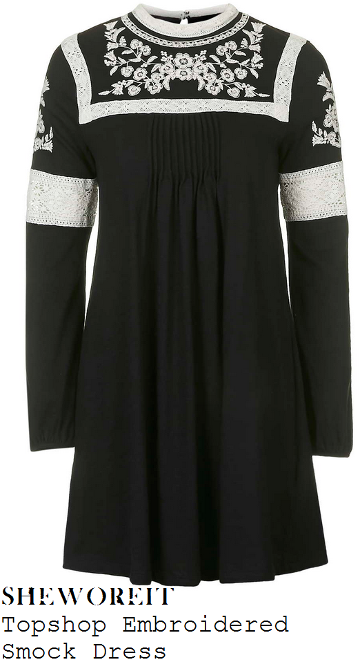 dakota-fanning-black-cream-embroidered-long-sleeve-mini-dress