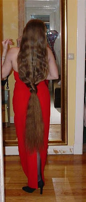 fabulous long hair, luxury hairstyle, Red dress