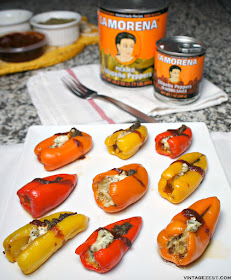 Flaming Sweet Pepper Poppers on Diane's Vintage Zest!
 A super easy party-ready appetizer that's colorful and delicious!
#ad #VivaLaMorena #recipe #spicy #jalapeno #stuffed