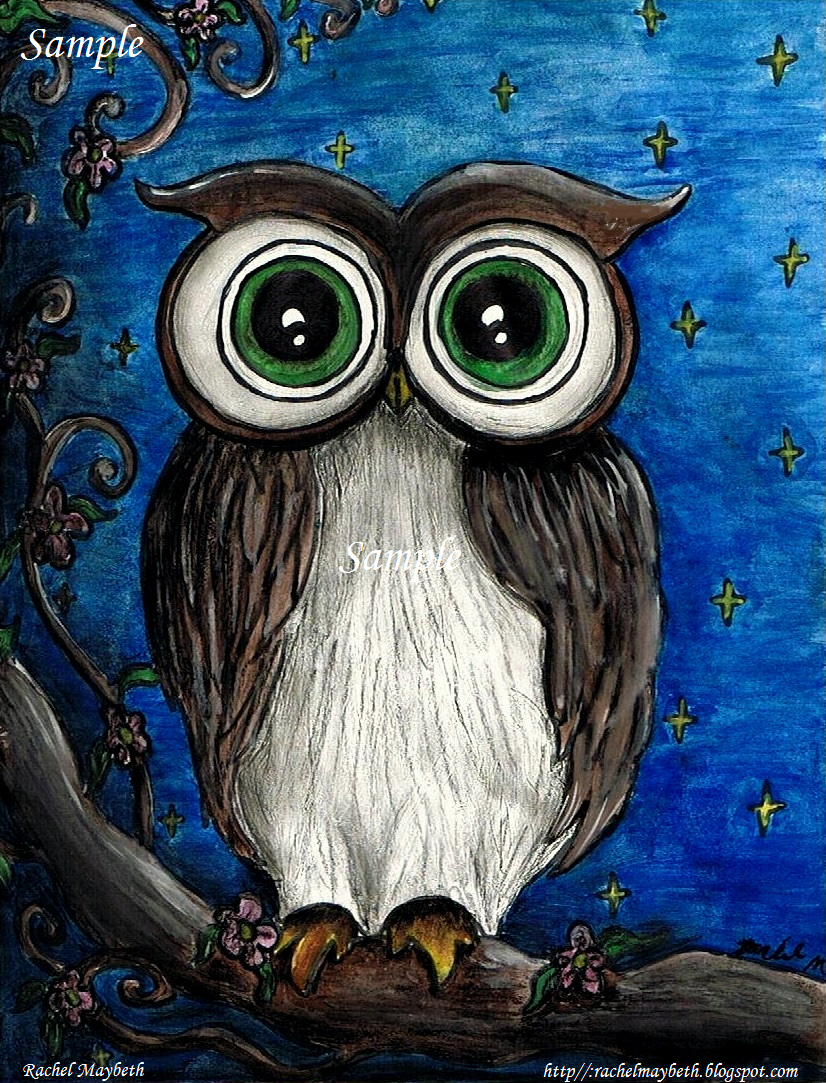Rachel Maybeth Night Owl Painting Print And A Free Coloring Page