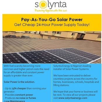 Pay-As-You-Go Solar Power, Get Cheap 24-Hour Power Supply Today Anywhere In Nigeria!