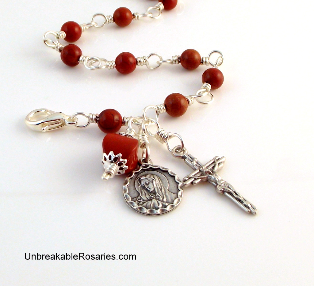 Unbreakable Rosaries Virgin of Sorrows Rosary Bracelet In Red Jasper