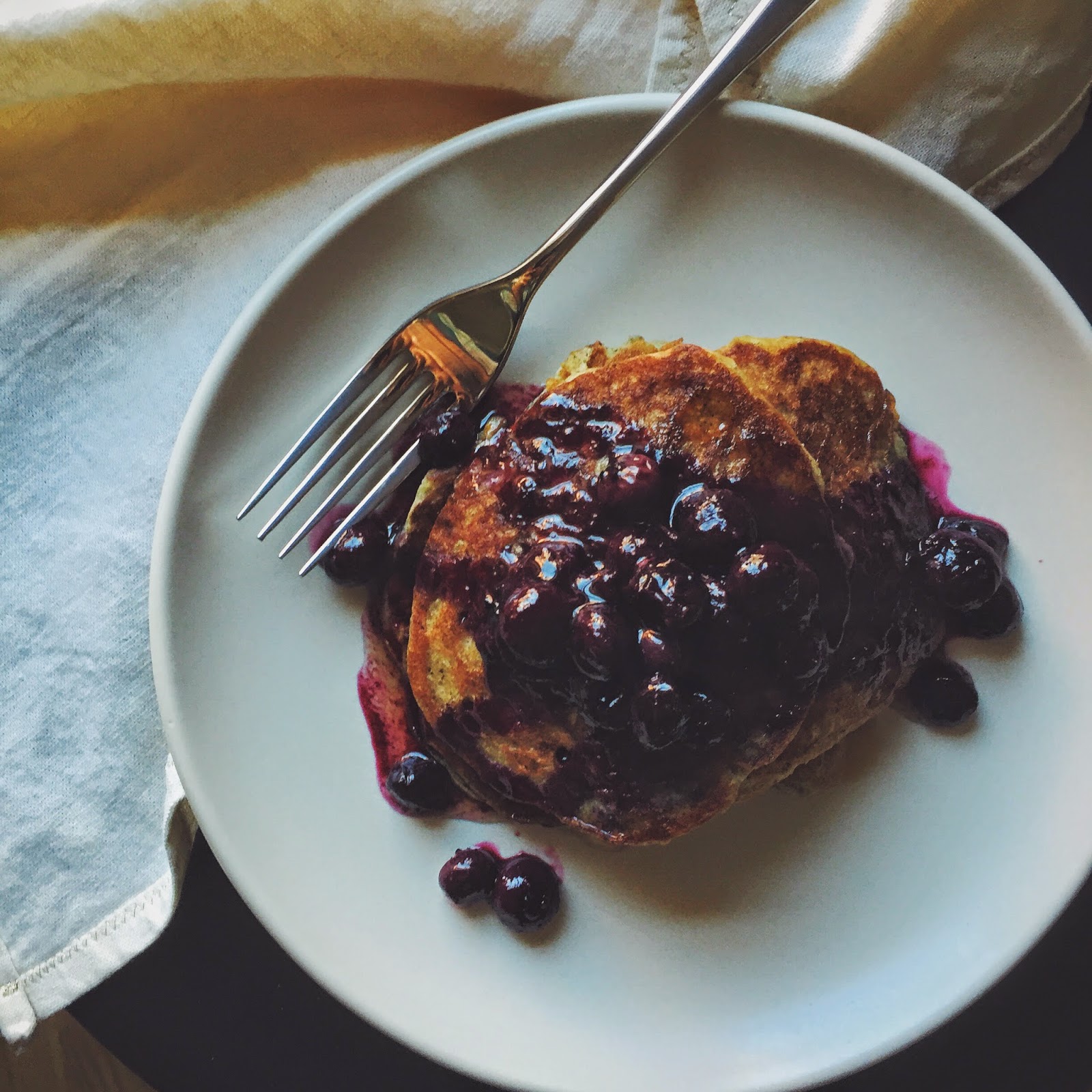 amour fou(d) buckwheat buttermilk pancakes with blueberry compote.