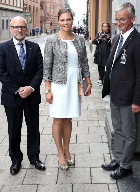 Pregnant Crown Princess Victoria of Sweden attends an opening of an exhibition devoted to Count Folke Bernadotte’s activities at the Mediterranean Sea Museum