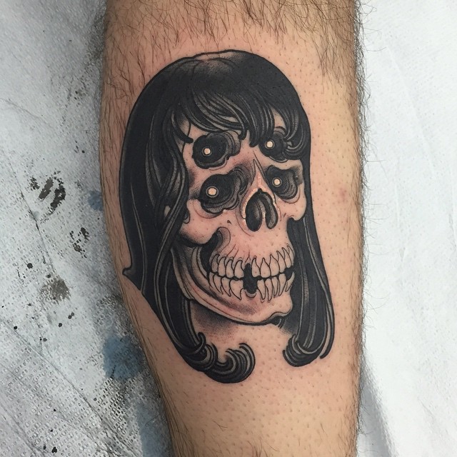 Woman Skull With Hair And 4 Eye Sockets Tattoo Tattoo Geek