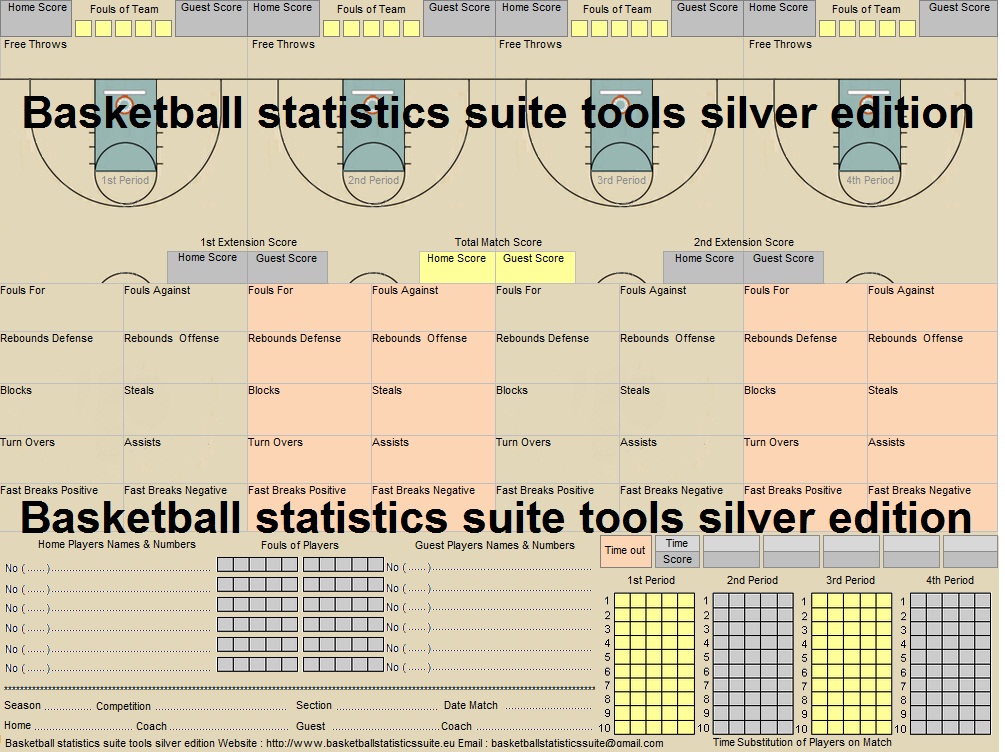 Basketball Statistics Suite Tools Silver Edition© Statistical sheet