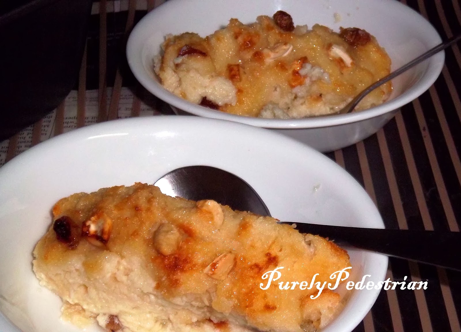 Purely Pedestrian Honey flavored Bread Pudding with Raisins and Cashew