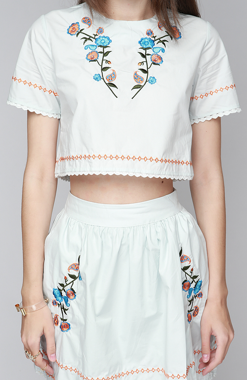 Petit Flower Embroidered Top and Skirt Set