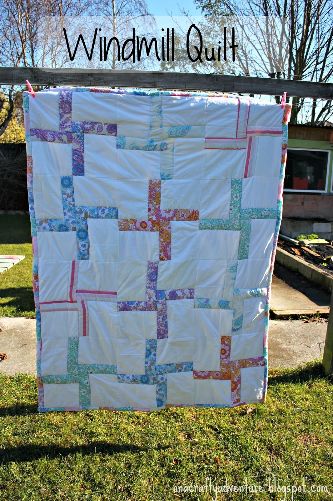 On A Crafty Adventure Windmill Quilt From Vintage Sheets