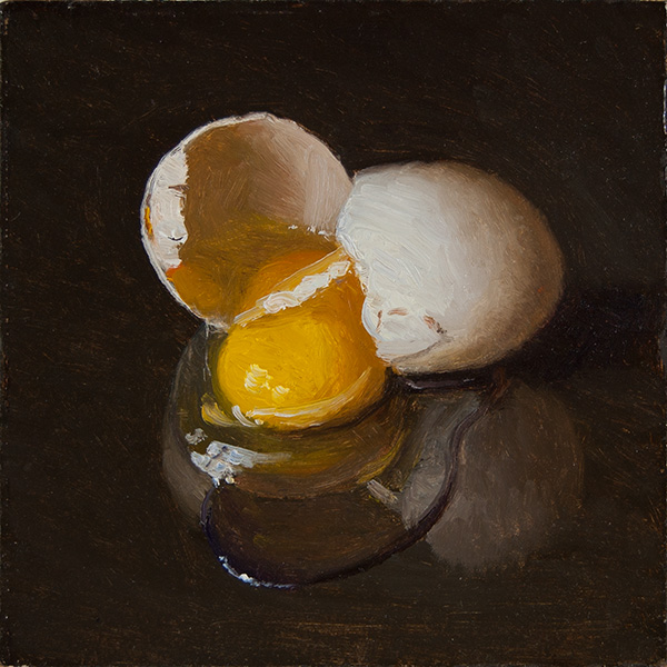 Wang Fine Art a cracked egg, broken egg food daily painting a day