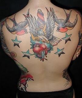 Birds and Stars Tattoo Design on Back